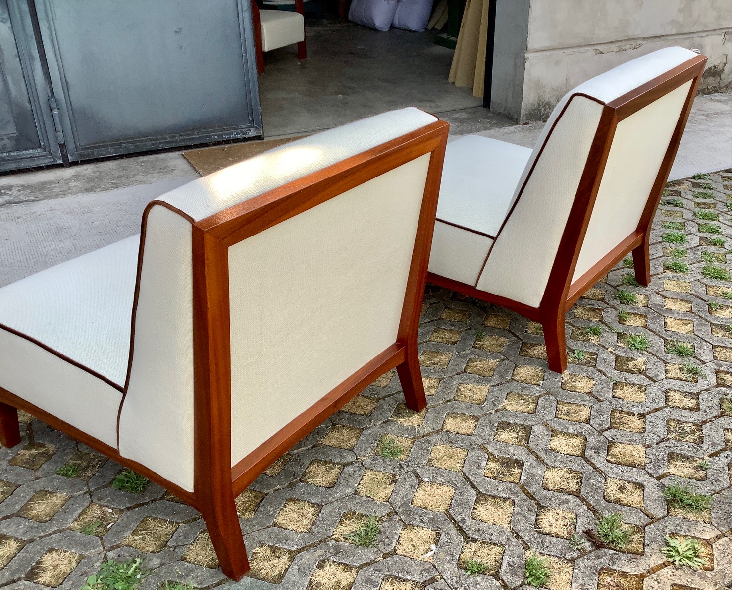 Ravasi Mahogany poltroncina lino bianco mogano