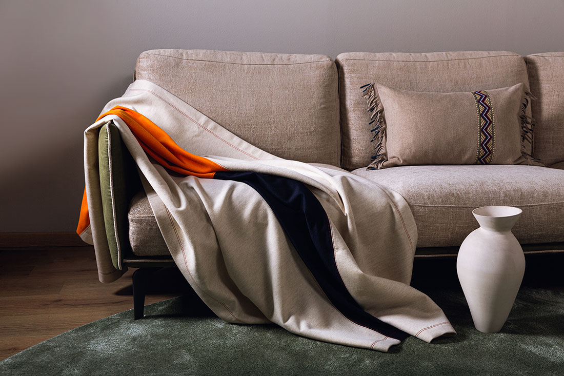 Ravasi La Maddalena plaid lana 188x140 navy arancio