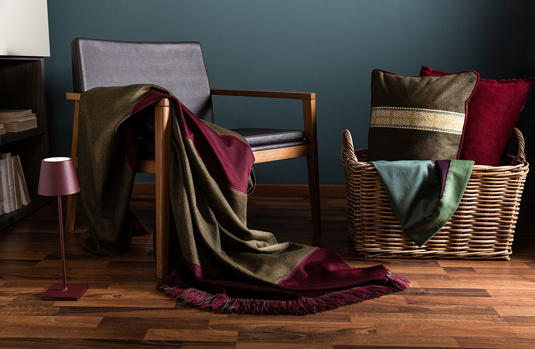 Ravasi Maiorca plaid lana cachemire verde bordeaux