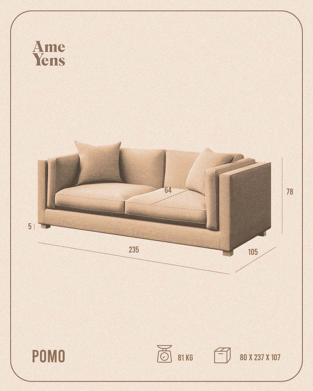 Ame Yens Pomo divano 3 posti 235 cm morbido