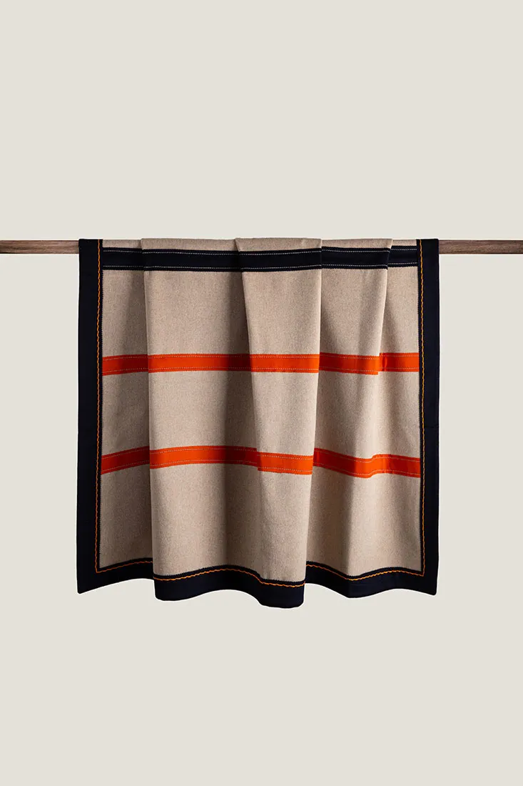 Ravasi Elba plaid lana cachemire beige blu 192x148