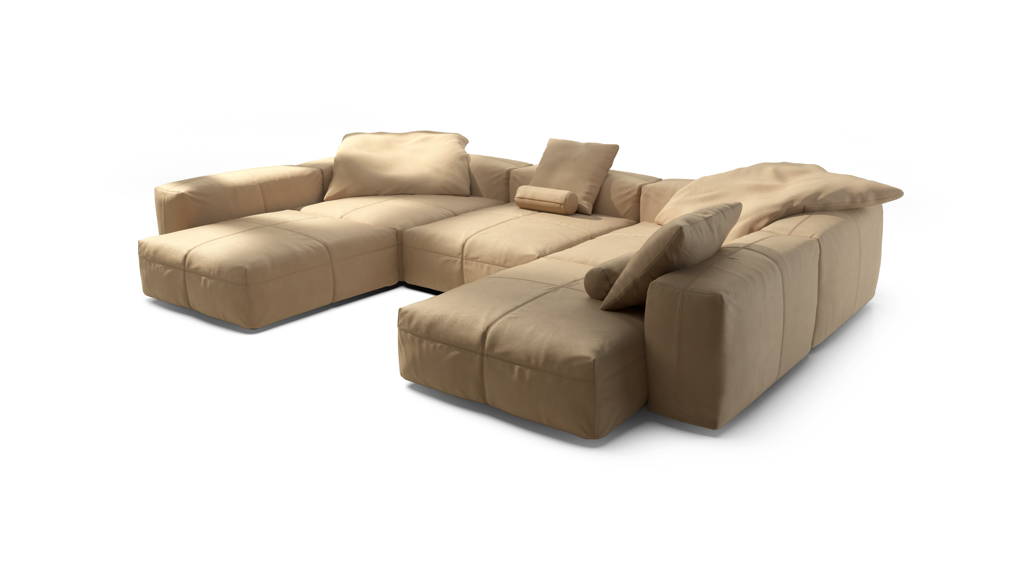 vetsak Sofa Set 06 divano pelle beige a U 377x241 cm