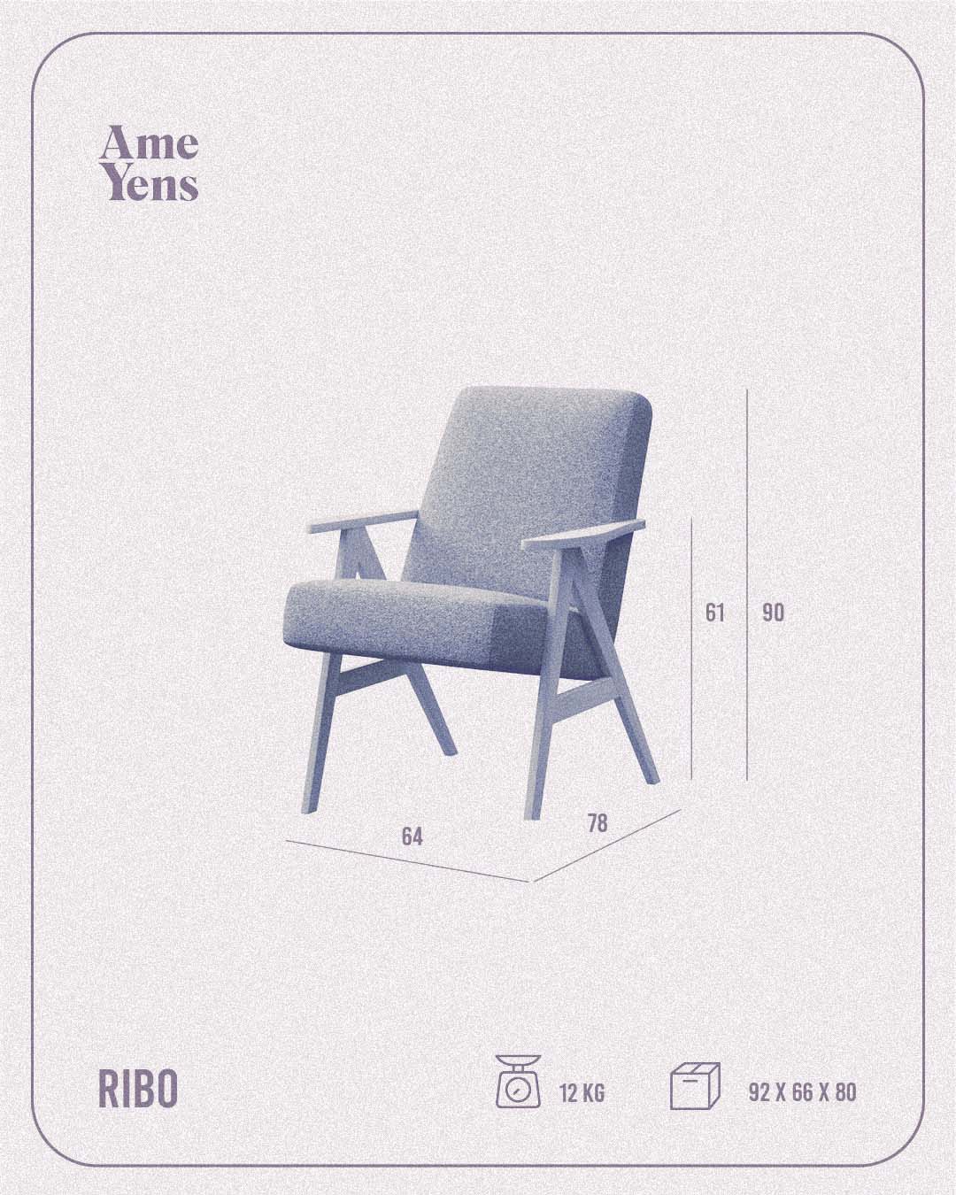 Ame Yens Ribo poltrona legno 64 cm retro