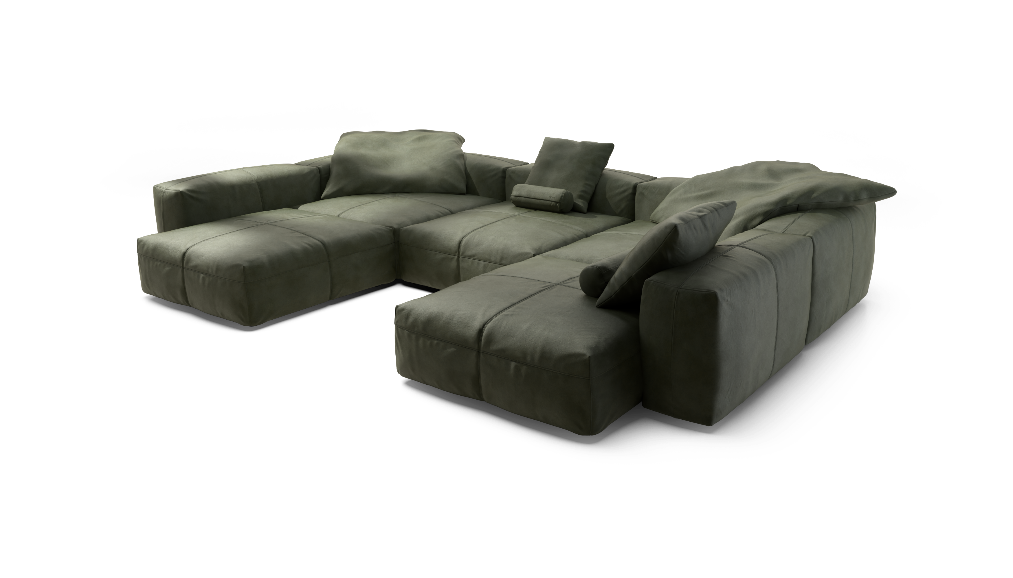 vetsak Sofa Set 06 divano angolare pelle Oliva 377x241 6,5 posti