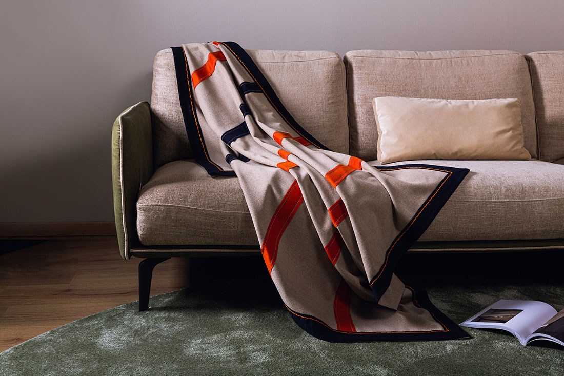 Ravasi Elba plaid lana cachemire beige blu 192x148