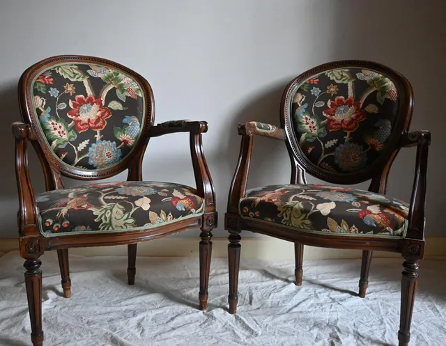 Ravasi Jardin De Nuit coppia poltroncine Luigi XVI floreale