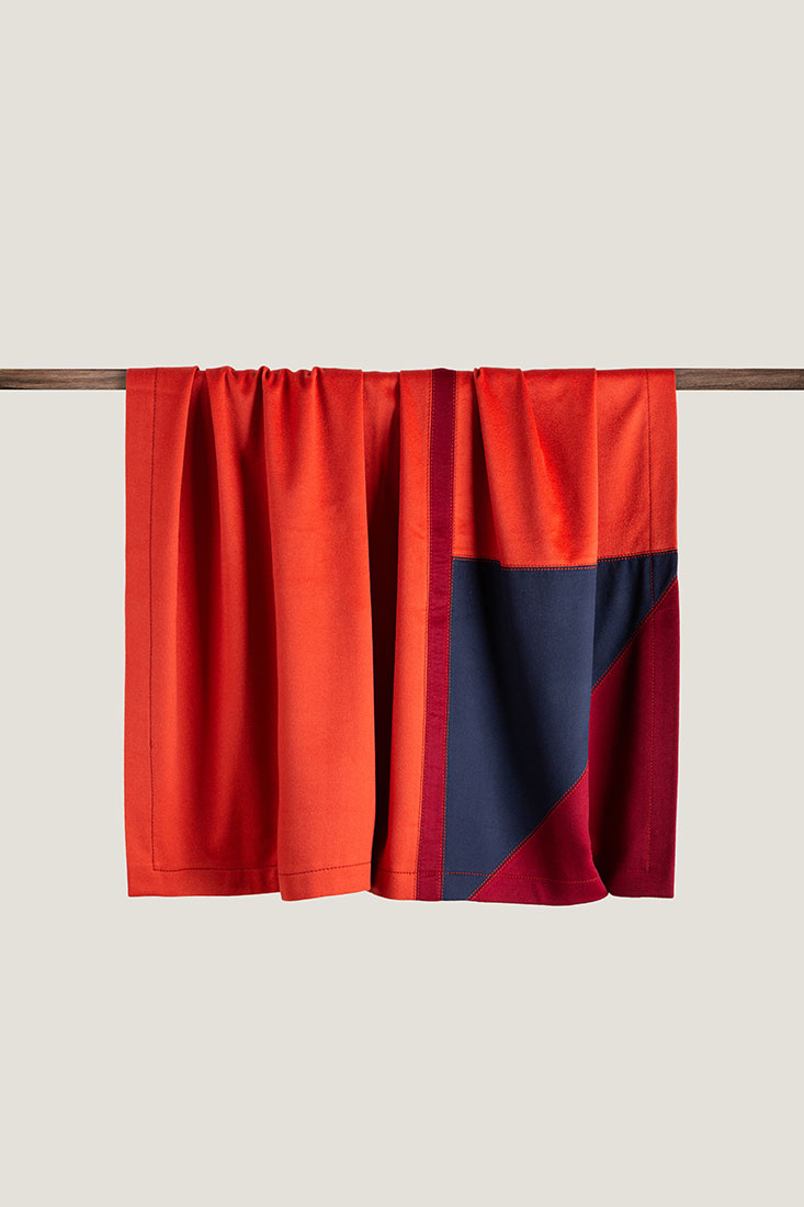 Ravasi Favignana plaid lana e cachemire arancione blu 193x135 cm