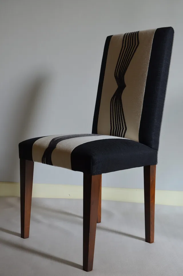 Ravasi Zig Zag sedia vintage pezzo unico lino nero